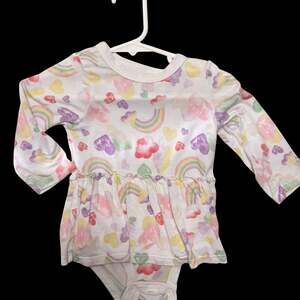 Lullaby Lane Rainbow and Heart Print Ruffle Bodysuit Dress 6-9 Months